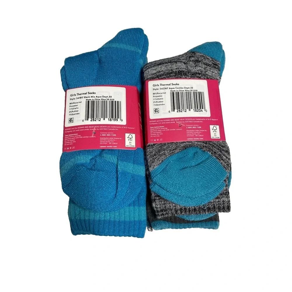 kodiak girls thermal‎ creek socks 4 pairs 2 packs size medium 10.5 - 4